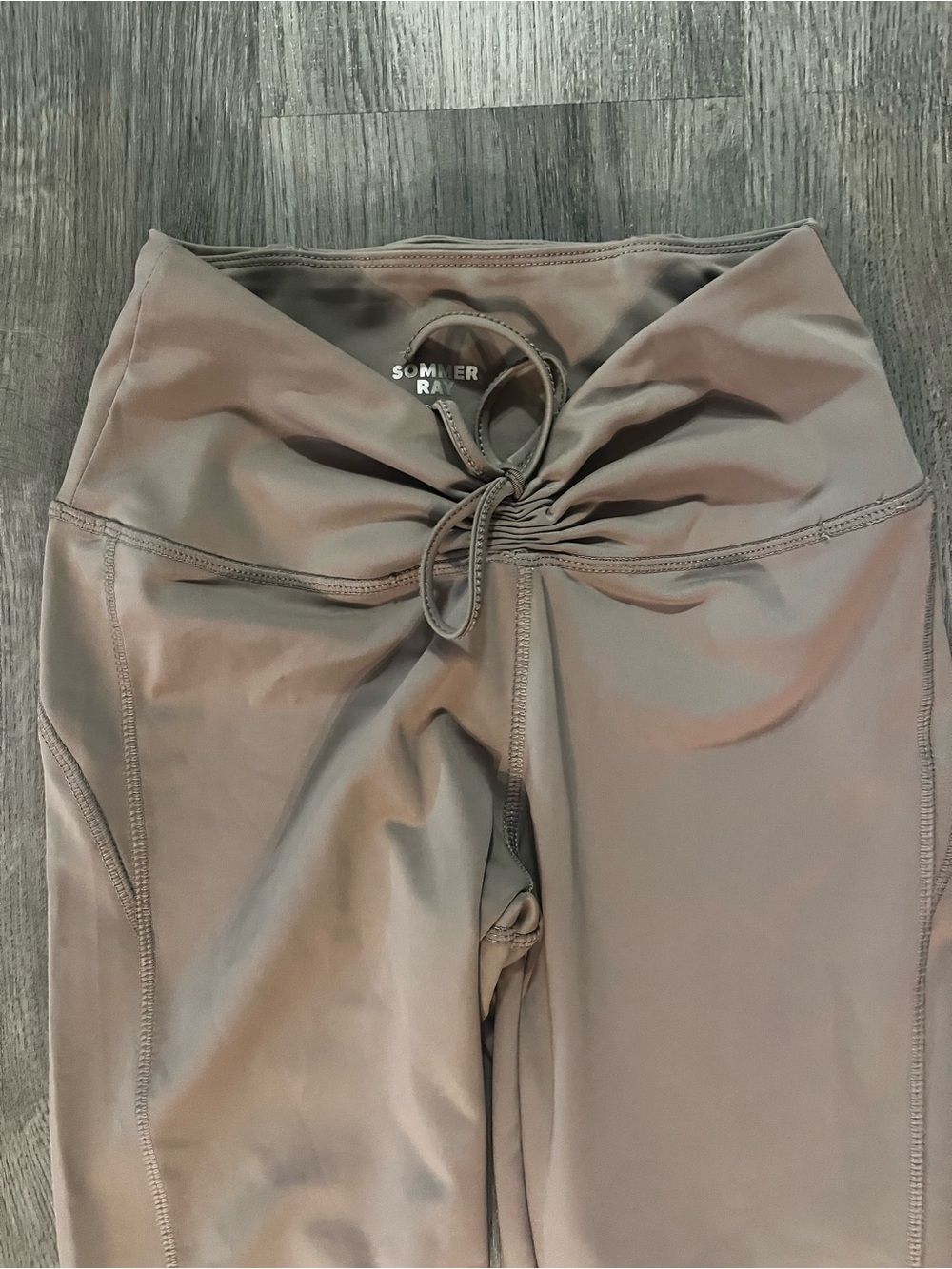 Sommer Ray 2 pack High-Waist Ruched Drawstring Leggings — Taupe and Grey